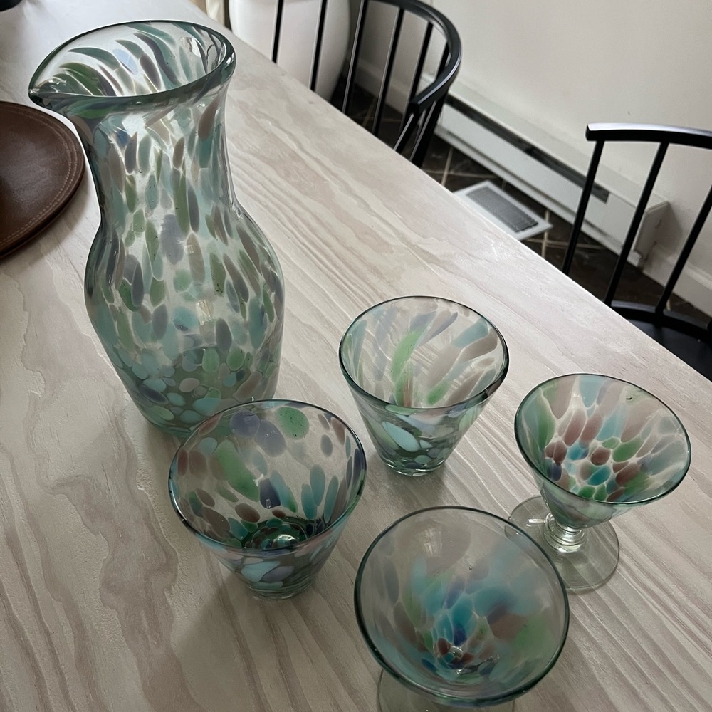 Anthropologie pitcher and glassware set